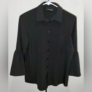 Lisette Montreal black button up blouse with flared 3/4 sleeves - size small